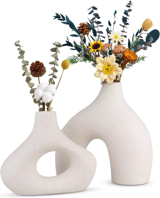 Ceramic Set of 2 Modern White Vases Home & Garden > Decor ArtificialPlantBarn.com.au 