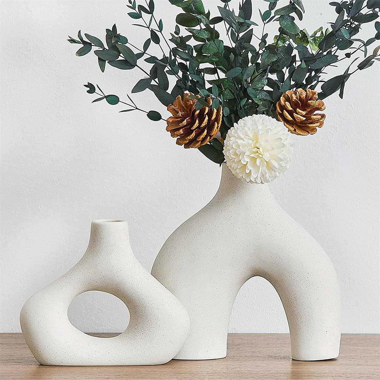 Ceramic Set of 2 Modern White Vases Home & Garden > Decor ArtificialPlantBarn.com.au 