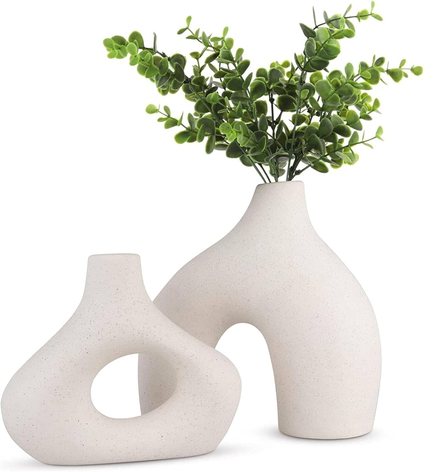 Ceramic Set of 2 Modern White Vases Home & Garden > Decor ArtificialPlantBarn.com.au 