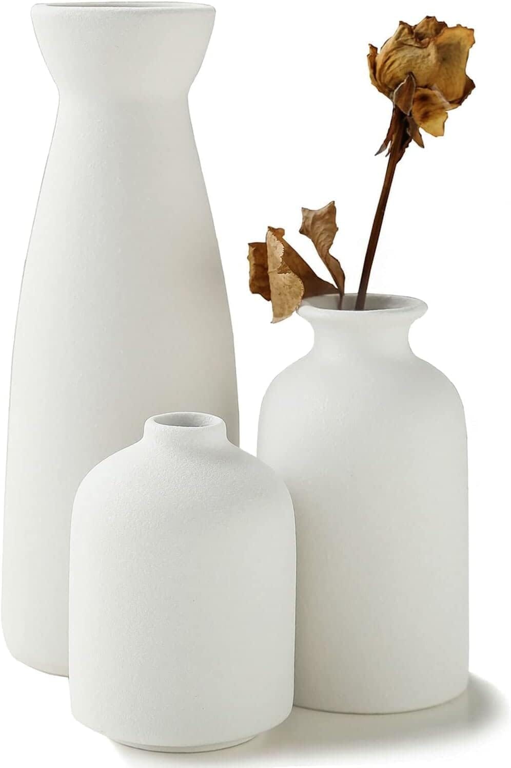 Ceramic Set of 3 Modern White Vases Home & Garden > Decor ArtificialPlantBarn.com.au 