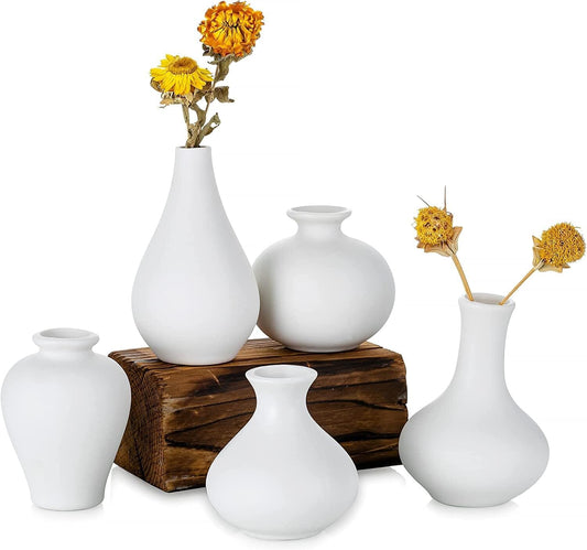 Ceramic Set of 5 White Vases Home & Garden > Home & Garden Others ArtificialPlantBarn.com.au 