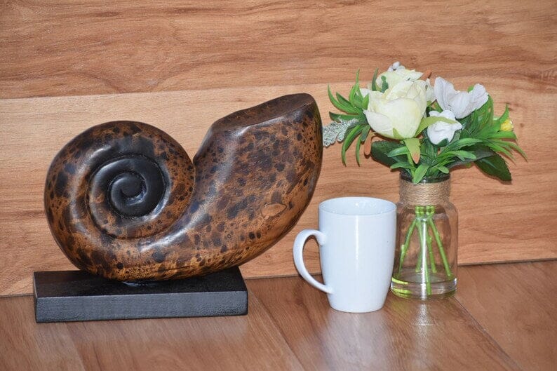 Decorative hand carved wooden shell on stand Home & Garden > Decor ArtificialPlantBarn.com.au 