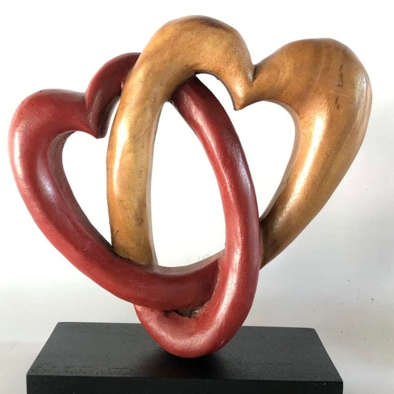 Heart Love Wood Carving Wood Sculpture Acacia Wooden Statue Heart in red 22cm Home & Garden > Decor ArtificialPlantBarn.com.au 