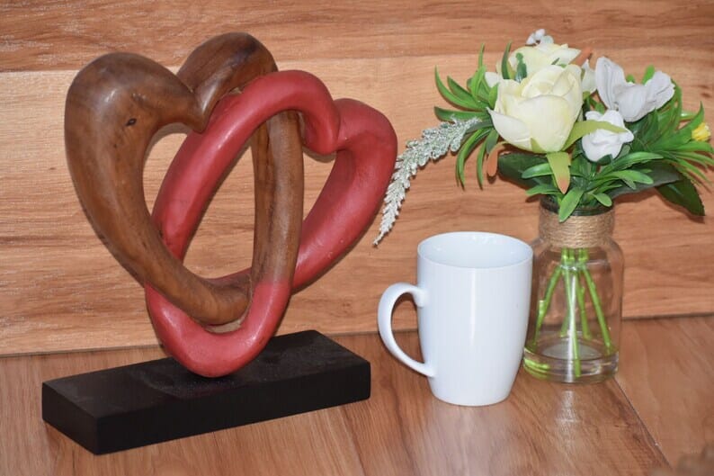 Heart Love Wood Carving Wood Sculpture Acacia Wooden Statue Heart in red 22cm Home & Garden > Decor ArtificialPlantBarn.com.au 