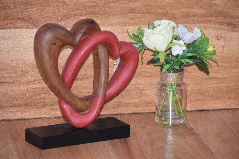 Heart Love Wood Carving Wood Sculpture Acacia Wooden Statue Heart in red 22cm Home & Garden > Decor ArtificialPlantBarn.com.au 