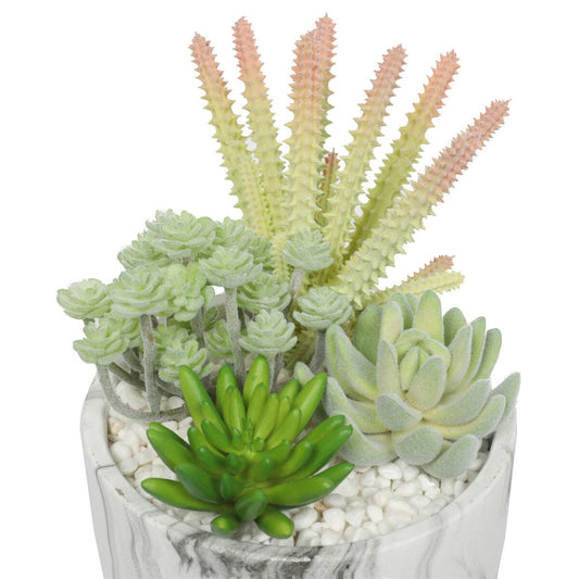 Potted Artificial Succulent Bowl with Marble Pot 20.5cm Home & Garden > Artificial Plants ArtificialPlantBarn.com.au 