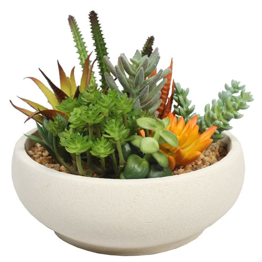 Potted Artificial Succulent Bowl with Natural Stone Pot 21cm Home & Garden > Artificial Plants ArtificialPlantBarn.com.au 