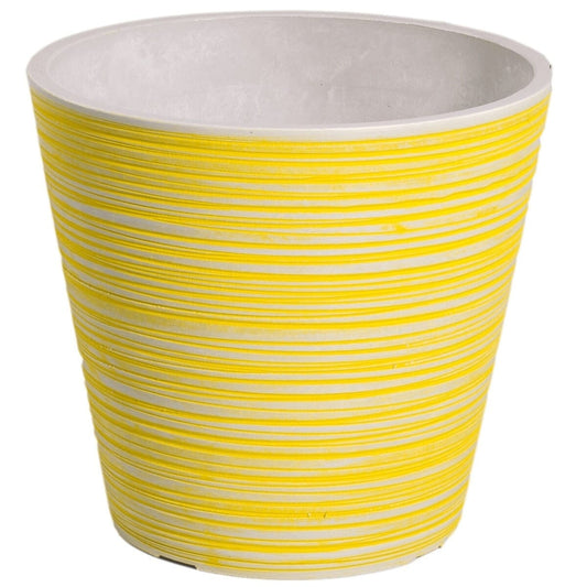 Yellow and White Engraved Pot 17cm Home & Garden > Artificial Plants ArtificialPlantBarn.com.au 