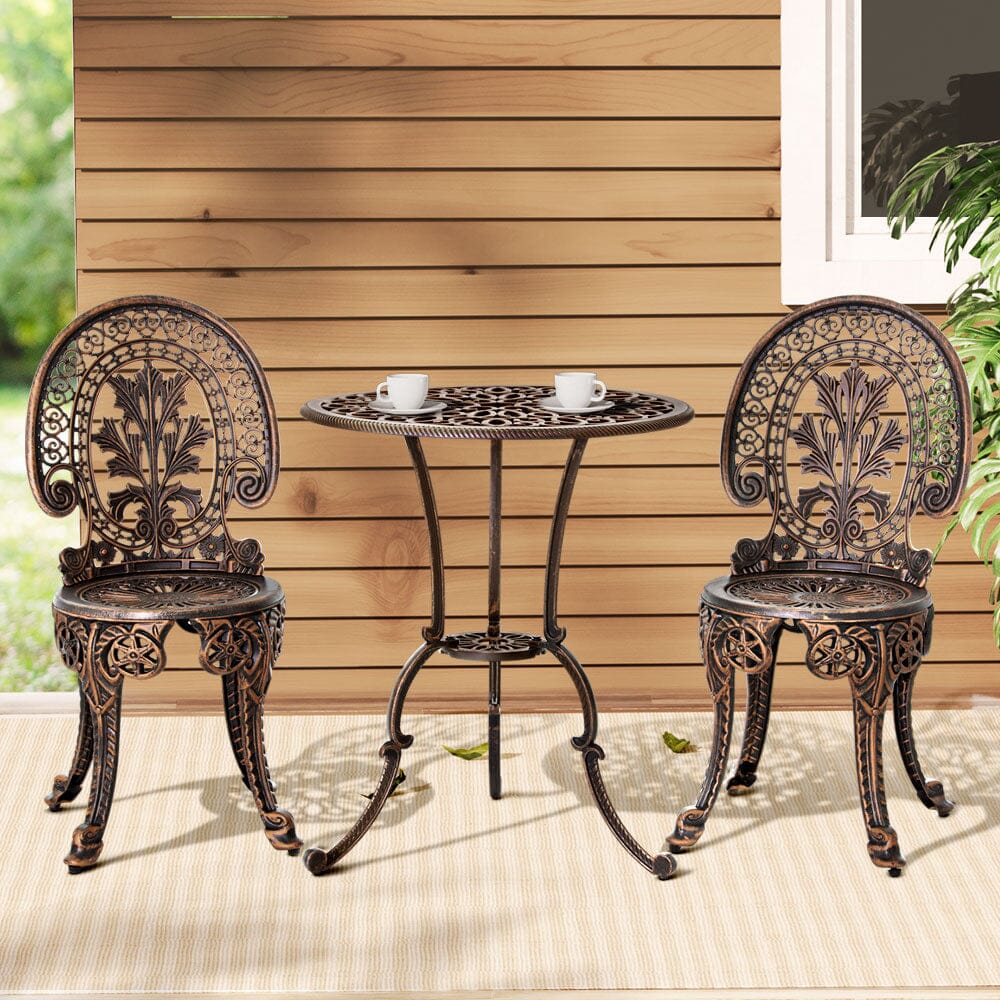 3PC Patio Furniture Outdoor / Bistro Set / Dining Chairs / Aluminium Bronze Furniture > Outdoor ArtificialPlantBarn.com.au 