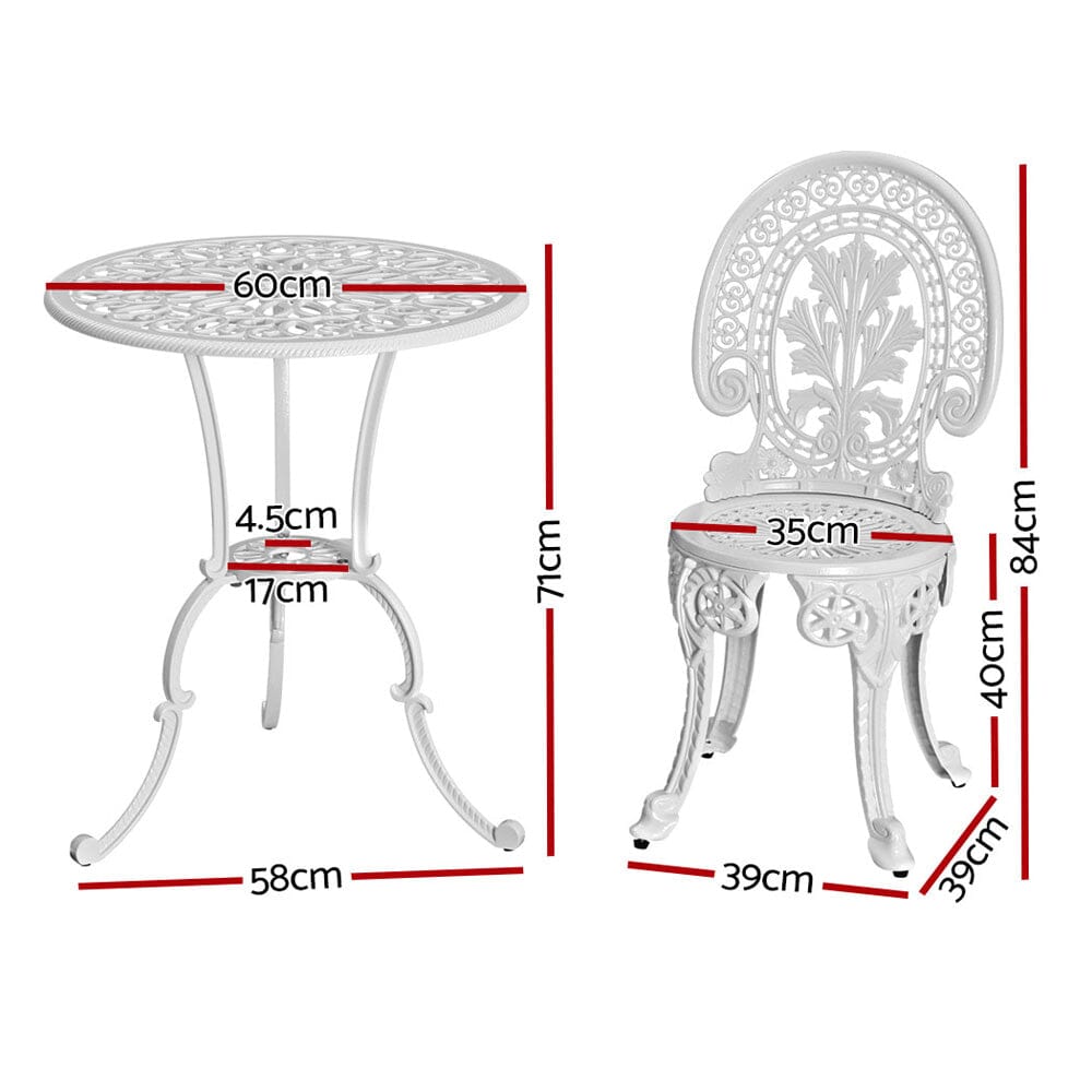 3PC Patio Furniture Outdoor / Bistro Set / Dining Chairs / Aluminium White Furniture > Outdoor ArtificialPlantBarn.com.au 