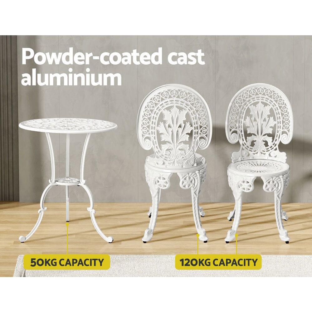 3PC Patio Furniture Outdoor / Bistro Set / Dining Chairs / Aluminium White Furniture > Outdoor ArtificialPlantBarn.com.au 