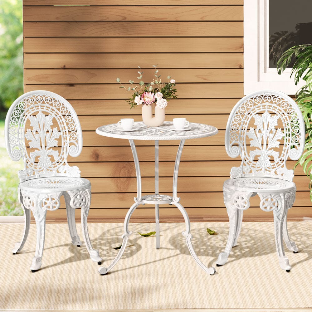 3PC Patio Furniture Outdoor / Bistro Set / Dining Chairs / Aluminium White Furniture > Outdoor ArtificialPlantBarn.com.au 