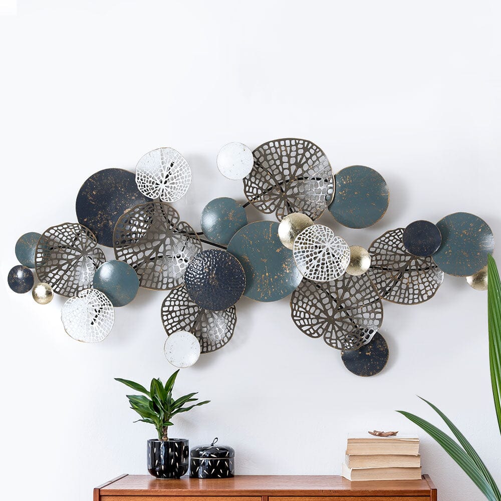 Artiss Metal Wall Art Hanging Sculpture 132cm Home Decor Leaf Circles Blue Home & Garden > Decor ArtificialPlantBarn.com.au 