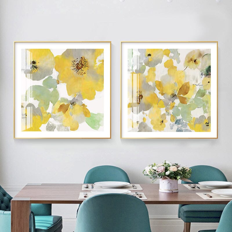 Wall Art 80cmx80cm Yellow Flowers American Style 2 Sets Gold Frame Canvas Home & Garden > Wall Art ArtificialPlantBarn.com.au 