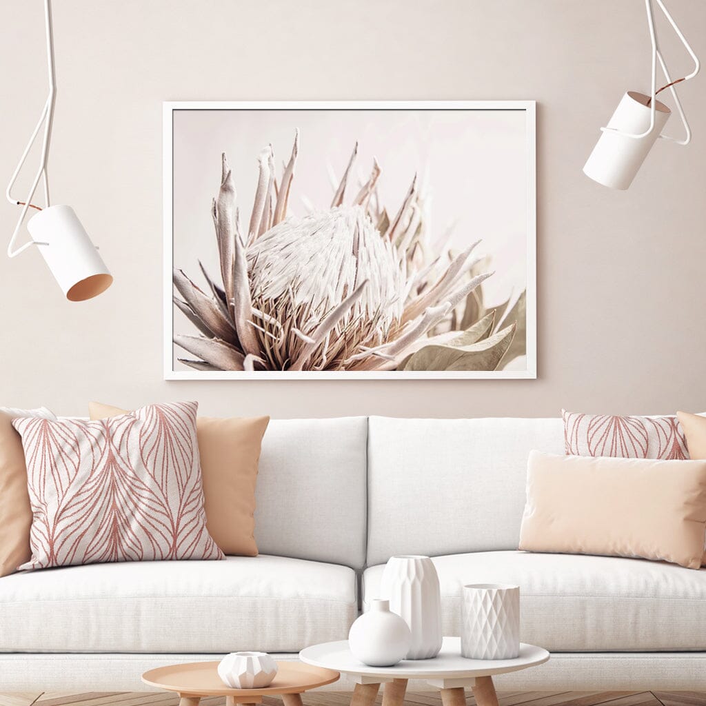 Wall Art 40cmx60cm Pure Protea II White Frame Canvas Home & Garden > Wall Art ArtificialPlantBarn.com.au 