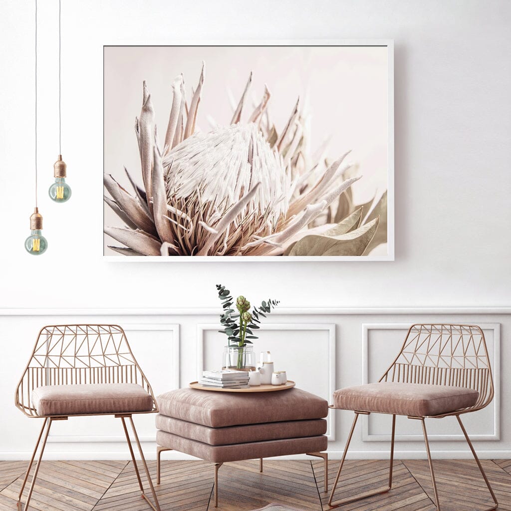 Wall Art 90cmx135cm Pure Protea II White Frame Canvas Home & Garden > Wall Art ArtificialPlantBarn.com.au 