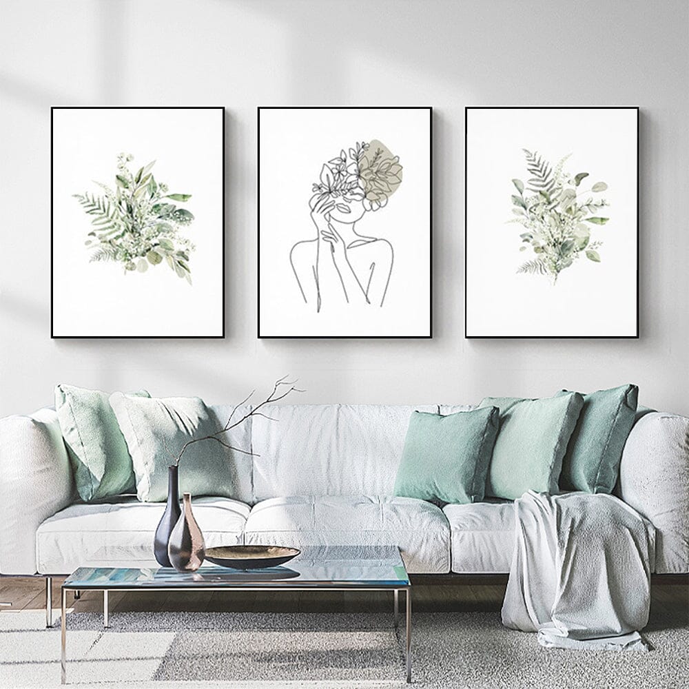 Wall Art 70cmx100cm Botanical Line Girl 3 Sets Black Frame Canvas Home & Garden > Wall Art ArtificialPlantBarn.com.au 