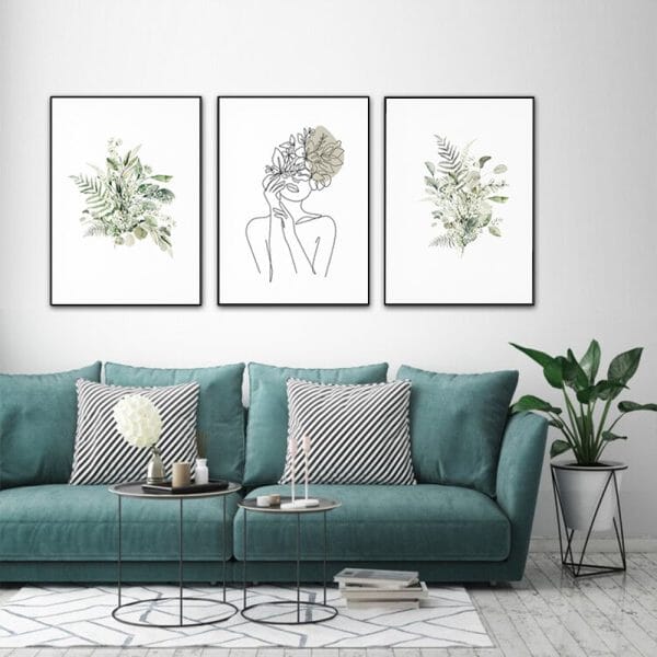 Wall Art 70cmx100cm Botanical Line Girl 3 Sets Black Frame Canvas Home & Garden > Wall Art ArtificialPlantBarn.com.au 