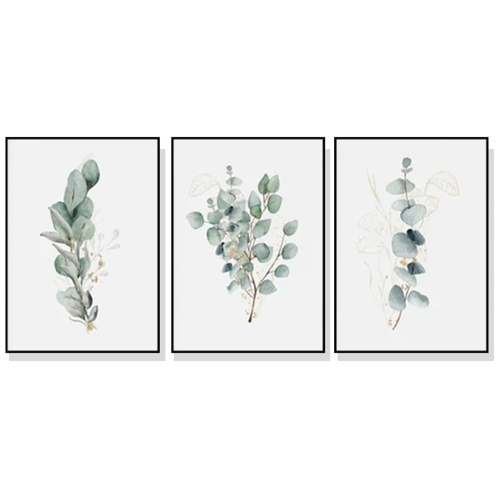 Wall Art 70cmx100cm Eucalyptus Plant 3 Sets Black Frame Canvas Home & Garden > Wall Art ArtificialPlantBarn.com.au 