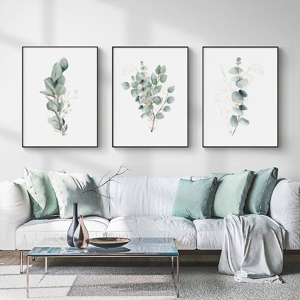 Wall Art 70cmx100cm Eucalyptus Plant 3 Sets Black Frame Canvas Home & Garden > Wall Art ArtificialPlantBarn.com.au 