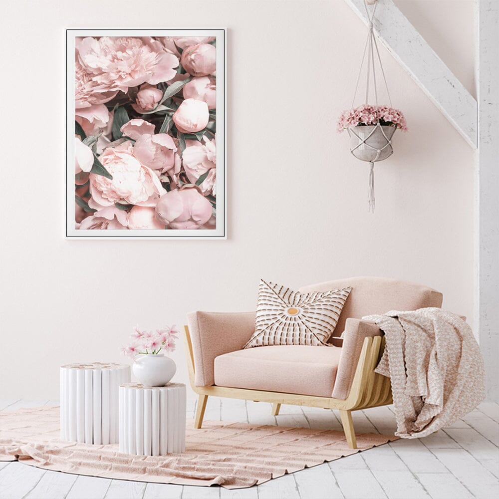 Wall Art 90cmx135cm Peony White Frame Canvas Home & Garden > Wall Art ArtificialPlantBarn.com.au 