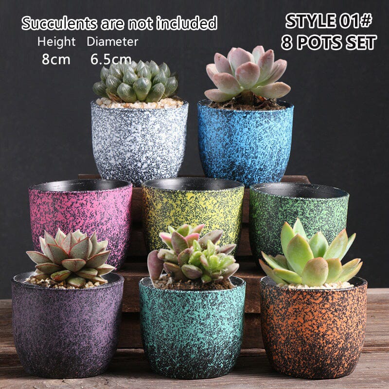 Ceramic Clay Pottery Pots Set Succulent Flower Planter Series 03(Style 01# 8 Pots Set) Home & Garden > Garden Tools ArtificialPlantBarn.com.au 