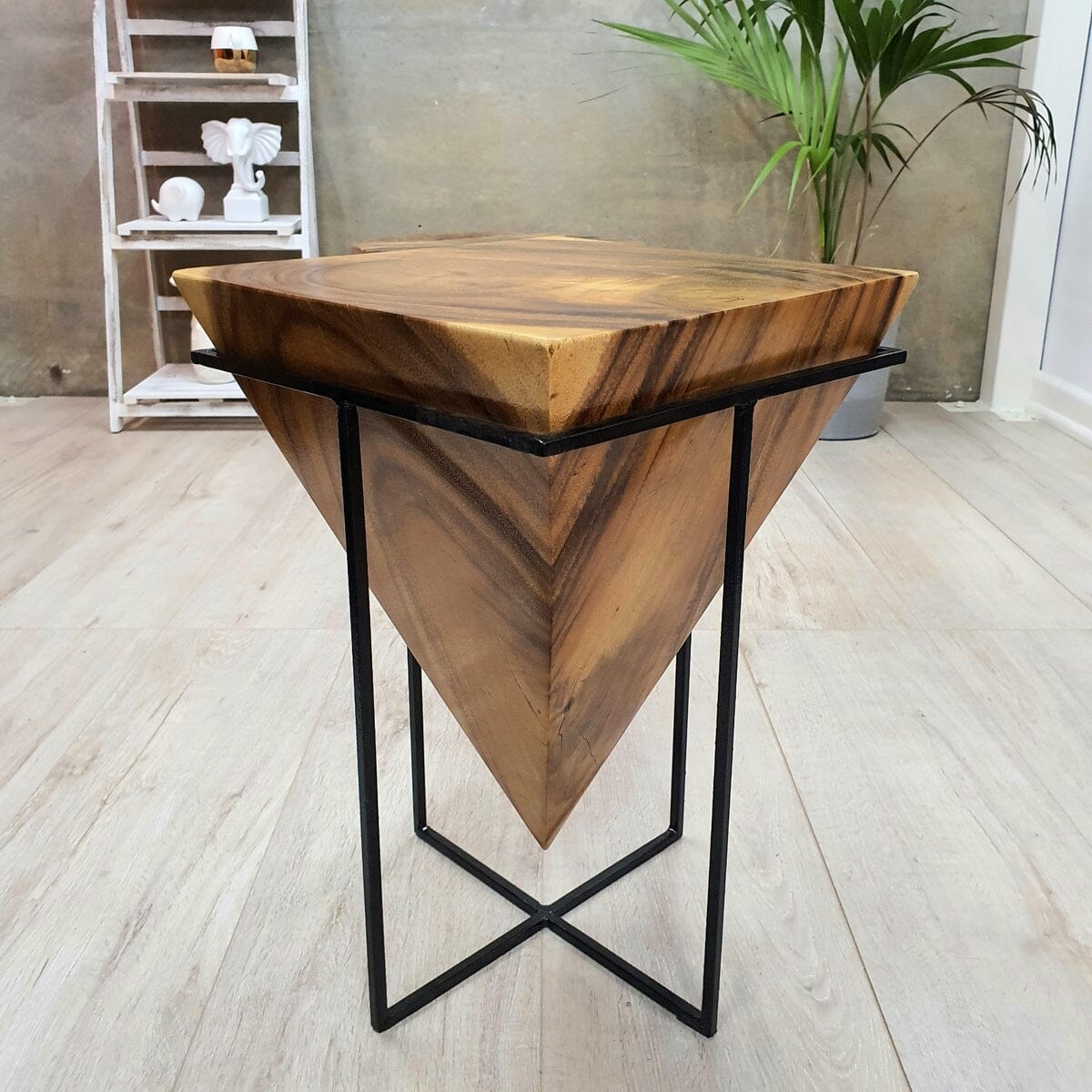 Pyramid Side Table/Corner Stool/Plant Stand Raintree Wood Natural Finish Home & Garden > Decor ArtificialPlantBarn.com.au 