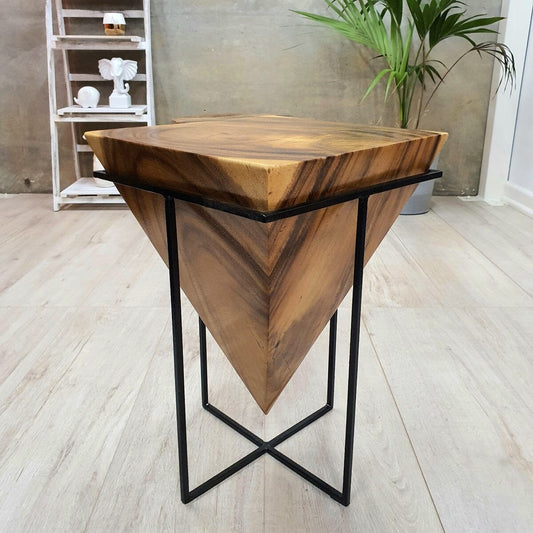 Pyramid Side Table/Corner Stool/Plant Stand Raintree Wood Natural Finish Home & Garden > Decor ArtificialPlantBarn.com.au 