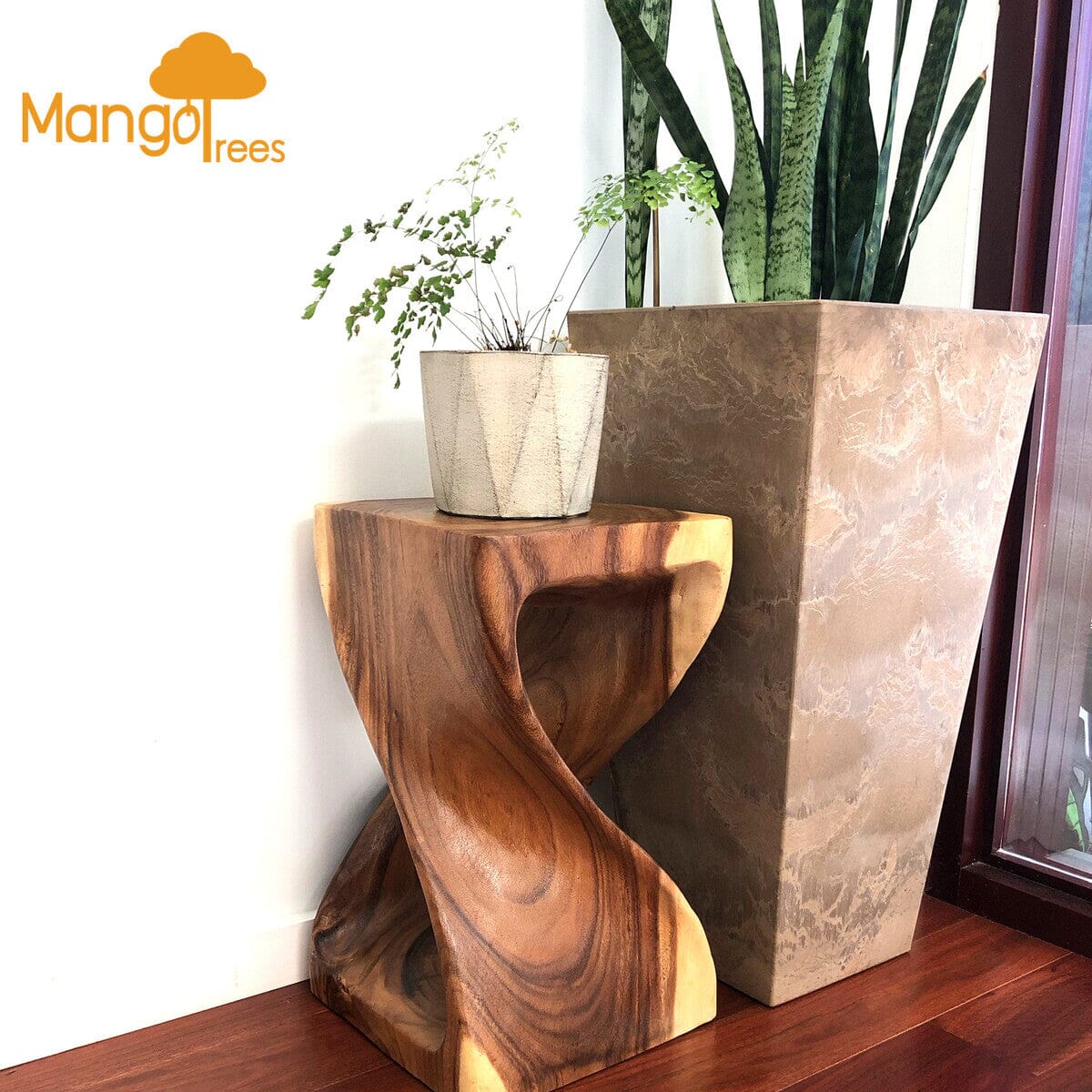 The Twist Raintree Wood Side Table/Corner Table/Planet Stand Clear Finish Home & Garden > Decor ArtificialPlantBarn.com.au 