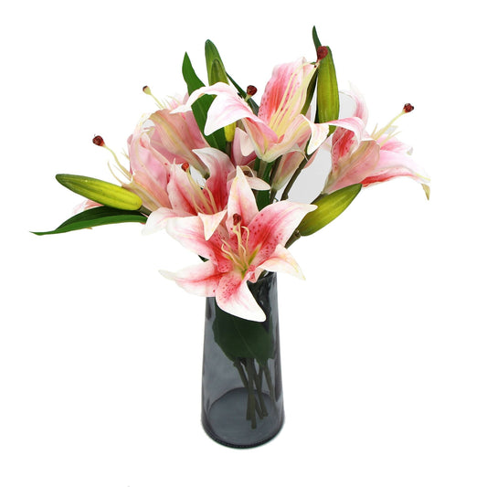 Premium Faux Pink Lily In Glass Vase (Artificial Tiger Lily Arrangement) Home & Garden > Home & Garden Others ArtificialPlantBarn.com.au 