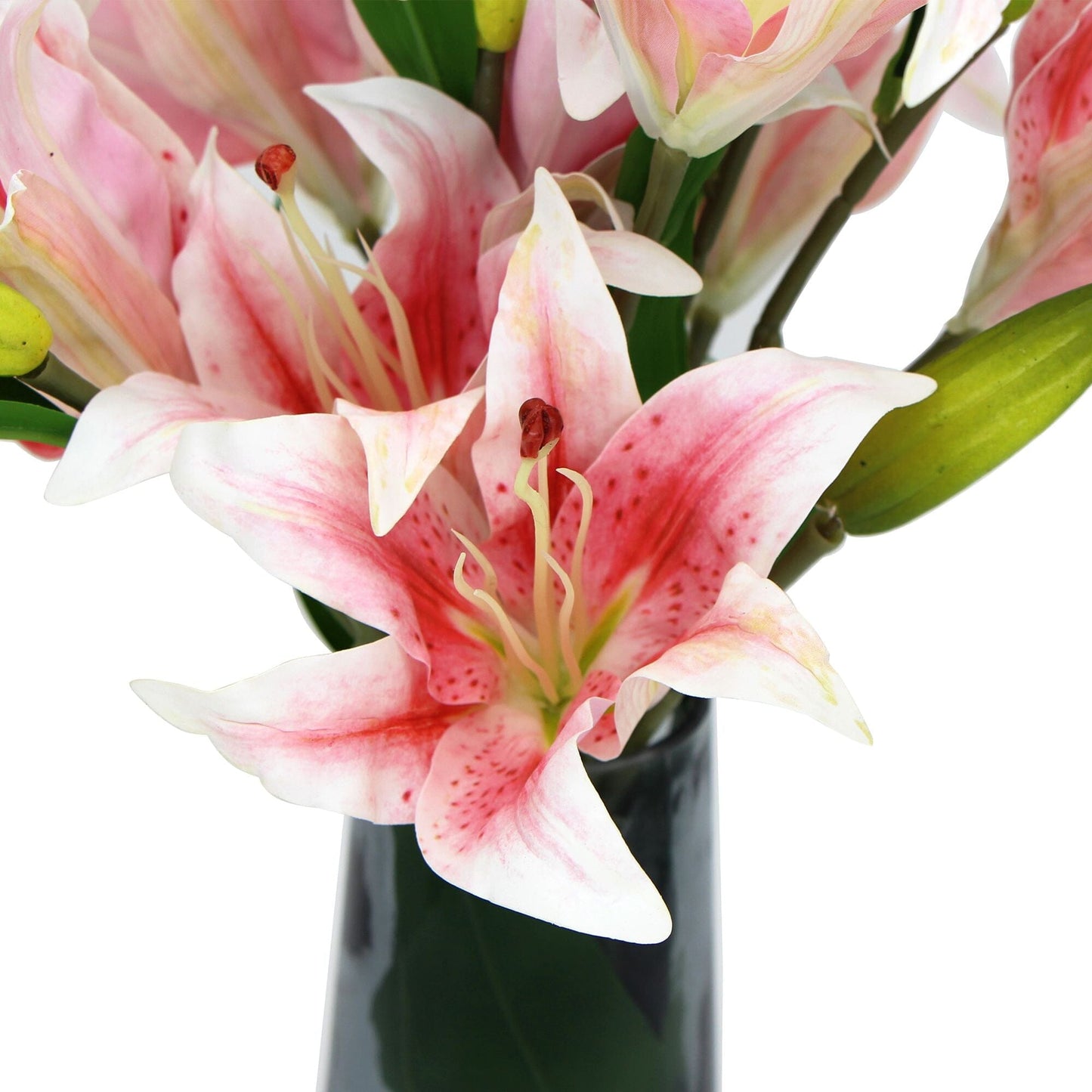 Premium Faux Pink Lily In Glass Vase (Artificial Tiger Lily Arrangement) Home & Garden > Home & Garden Others ArtificialPlantBarn.com.au 