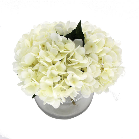 Premium Faux Hydrangea With Glass Vase (Artificial Flowering White Hydrangea) 23cm Home & Garden > Home & Garden Others ArtificialPlantBarn.com.au 